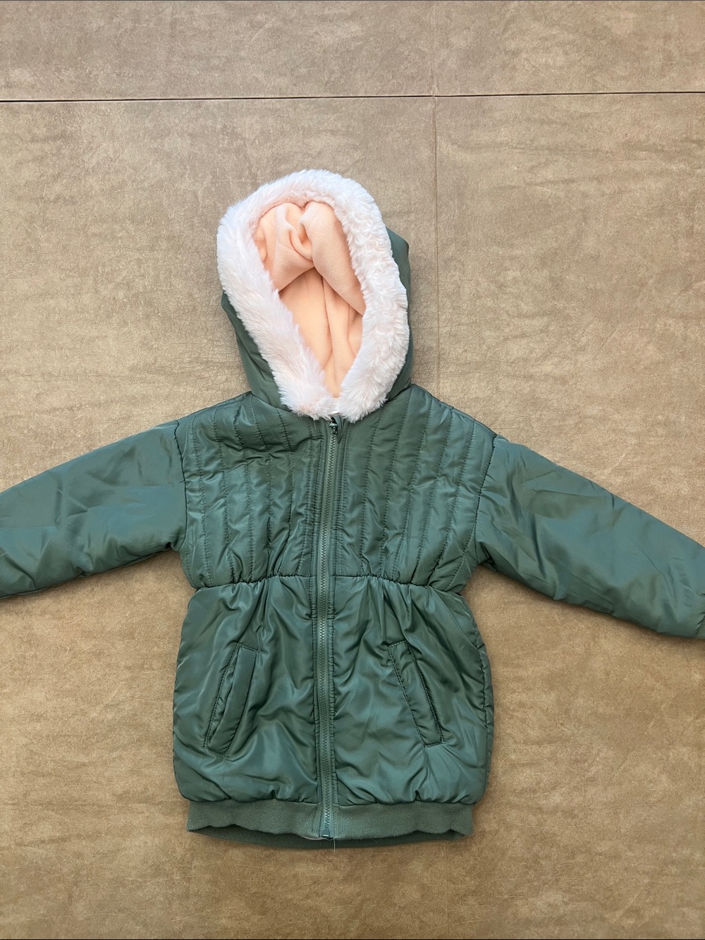 Girls Winter Puffer Jacket 4T Green Hooded Sherpa Lined Warm Coat